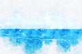 Colorful wave sea ocean water in Krabi, Thailand on watercolor illustration painting background.