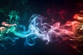 Colorful wave's of smoke on a black background.Blue, green and purple colors. Dynamic abstraction.