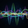 Waveforms interweave against a dark background creating a dynamic Royalty Free Stock Photo