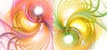 Colorful waves of various shapes radiate from a glowing circle on a white background. Two abstract fractal backgrounds in one. 3d Royalty Free Stock Photo