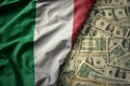 colorful waving national flag of italy on a american dollar money background. finance concept Royalty Free Stock Photo