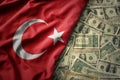 colorful waving national flag of turkey on a american dollar money background. finance concept Royalty Free Stock Photo