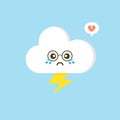 Colorful weather forecast icons. Funny cartoon sun and clouds. Adorable faces with various emotions. Flat vector for mobile app, Royalty Free Stock Photo
