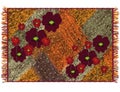 Colorful weave grunge striped tapestry with applique of red poppies