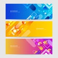 Colorful web banner with abstract geometrics. Collection of horizontal promotion banners with gradient colors. Header design.