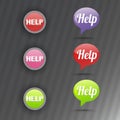 Colorful website online help buttons design vector illustration glossy graphic label template banner.