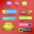 Colorful website online help buttons design vector illustration glossy graphic label template banner.