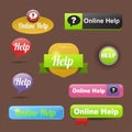 Colorful website online help buttons design vector illustration glossy graphic label template banner.