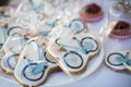 Colorful Wedding Candy Table with different goodies on display. Royalty Free Stock Photo