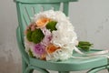 Colorful Wedding Flower Bouquet of White Hydrangea, Peonies and Roses