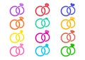 Colorful wedding rings icons
