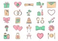 Colorful wedding set, vector illustration Royalty Free Stock Photo
