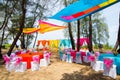 Colorful wedding venue decor with flower outdoor Royalty Free Stock Photo