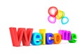 Colorful welcome word with balloons on white background