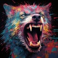 Colorful Werewolf Mouth Painting Aggressive Digital Illustration In Bastardcore Style