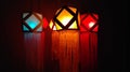 Colorful Wesak lanterns with colorful lights
