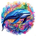 Colorful whale mandala art. Design print for t-shirt