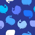 Colorful whales on a blue background. Seamless pattern.