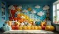 Colorful and Whimsical Childrens Room Featuring a Cozy Seating Area and Vibrant Decor