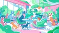 Colorful, Whimsical Illustration of Animals in a Cafe Setting