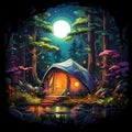 Colorful Whimsical Tent in a Lush Forest