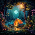Colorful Whimsical Tent in a Lush Forest