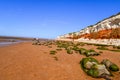 Colorful white-red cliffs in Hunstanton UK,boat wreck Royalty Free Stock Photo