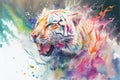 Colorful white Siberian tiger painting