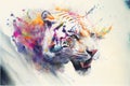 Colorful white Siberian tiger painting watercolor portrait Royalty Free Stock Photo