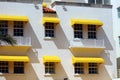 Art deco Colorful white and yellow windows in the streets of Miami beach south Florida houses Ocean drive