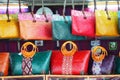 Colorful wicker baskets for sale in market Royalty Free Stock Photo