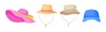 Colorful Wide-brimmed Felt or Cloth Hat Vector Set