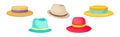 Colorful Wide-brimmed Felt or Cloth Hat Vector Set