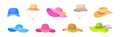 Colorful Wide-brimmed Felt or Cloth Hat Vector Set