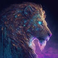 Colorful wild lion portrait in pop art neon style. Generative AI