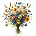 colorful wildflower bouquet illustration, PNG, generative AI