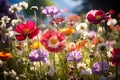 Colorful wildflowers in the meadow on a sunny day, Colorful wildflowers blooming in a garden on a sunny day, AI Generated Royalty Free Stock Photo