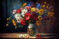 Colorful Wildflowers in a Vase, Impressionist Oil Painting, Vintage Royalty Free Stock Photo