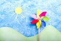 Colorful windmill on handmade environment Royalty Free Stock Photo