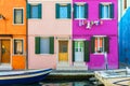 Colorful window of a house on the Venetian island of Burano, Venice. Facade of the houses of Burano close-up. Venice, Italy Royalty Free Stock Photo