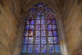 Colorful window of St. Vitus Cathedral in Prague