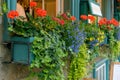 Colorful windowbox at open air bistro