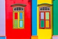 Colorful windows and details on a colonial house in Little India Royalty Free Stock Photo