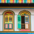 Colorful windows on a house in Little India, Singapore Royalty Free Stock Photo