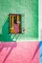 Colorful windows and shutters and walls of buildings in La Boca Royalty Free Stock Photo