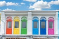 Colorful windows Sino-Portuguese style architecture at Phuket Thailand. Royalty Free Stock Photo