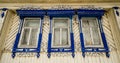 Colorful windows of a traditional Russian wooden country house in Suzdal Royalty Free Stock Photo