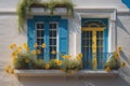 Colorful windows of a typical house in the city, ai generative