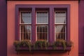 Colorful windows of a typical house in the city, ai generative