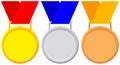 Colorful winner medal gold silver bronze icon set. Royalty Free Stock Photo